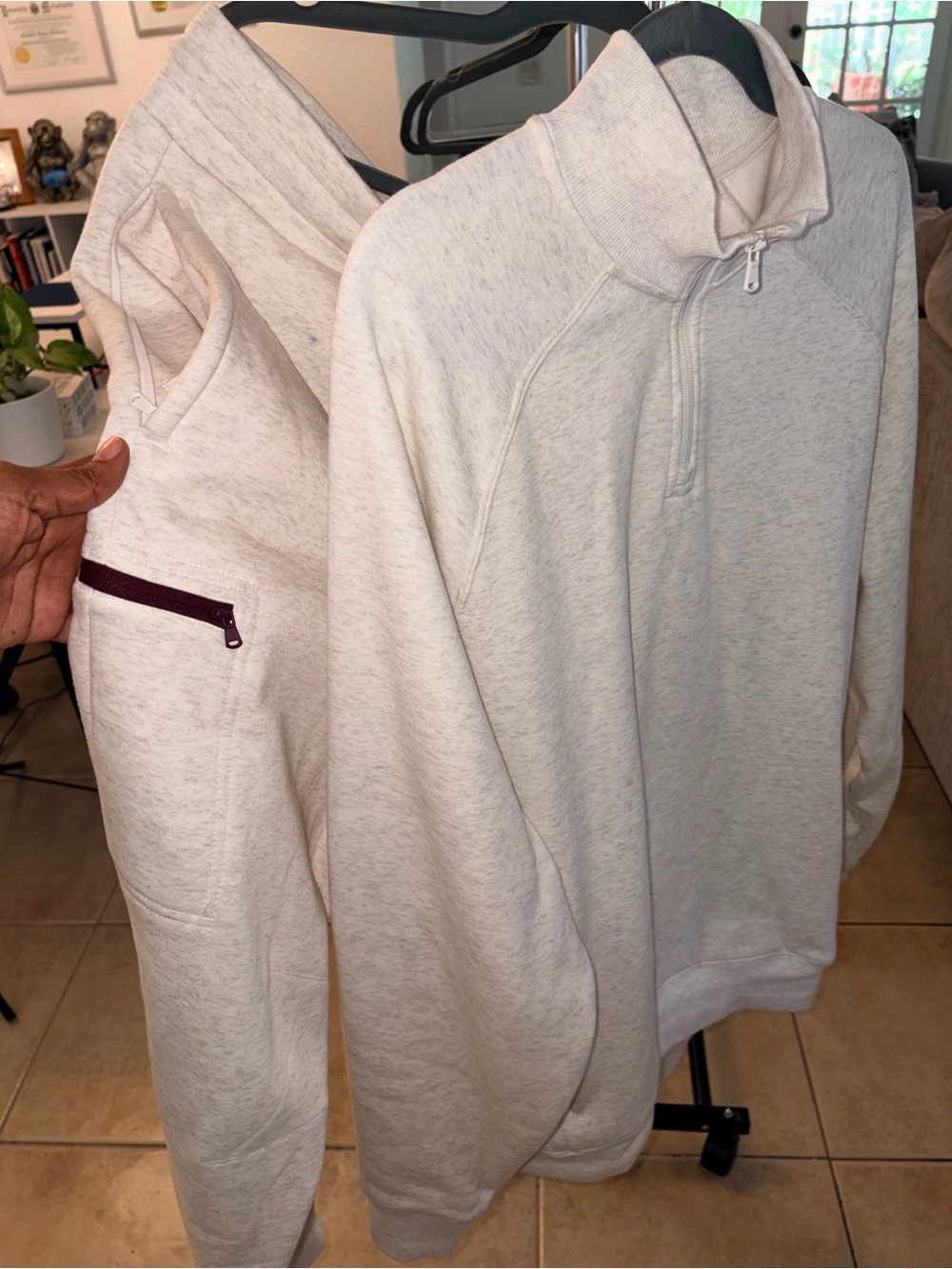 Fabletics Light Heather Cream Quarter‑Zip Sweatshirt & Joggers Set